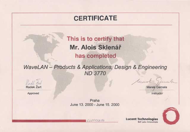 Certifikát Lucent Wave And LAN